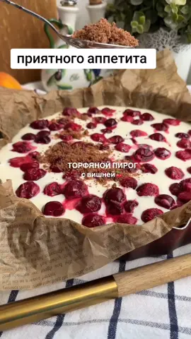 Торфяной пирог с вишней и творогом готовится быстро, получается очень вкусным😋 Готовьте обязательно🍒 ИНГРЕДИЕНТЫ (форма 20 см): Для теста: Мука пшеничная-200 г Холодное сливочное масло-125 г Сахар-75 г Какао-порошок-15 г Разрыхлитель-1 ч.л. Для творожной начинки: Творог (жирностью от 5%)-400 г Яйца куриные-2 шт. Сахар-100 г Крахмал кукурузный-1 ст.л. Сметана-50 г Соль-1/3 ч.л. Ванильный сахар-1 ч.л. Для вишневой прослойки: Вишня свежая или замороженная (без косточки)-250 г Крахмал картофельный-1 ст.л. ПРИГОТОВЛЕНИЕ: 🔹 В чаше блендера смешать все ингредиенты для теста, должна получиться рассыпчатая крошка. Переложить в отдельную миску. ‼️ Если готовите вручную-то необходимо хорошо перетереть масло с сахаром, мукой, разрыхлителем и какао-порошком. 🔹 Смешать в чаше блендера все ингредиенты для творожной начинки до однородности (можно воспользоваться погружным блендером). 🔹 Вишню посыпать крахмалом и перемешать. 🔹 Форму застелить бумагой для выпечки. Распределить 1/2 теста-крошки, слегка утрамбовать, вылить творожную начинку, сверху распределить вишню, посыпать оставшимся тестом.  🔹Пирог выпекать в разогретой духовке при t 180 30-35 мин. Полностью остудить, затем нарезать.  🍒 #рецепт #рецепты #готовим #готовимвкусно #торфянойпирог #пирогсвишней #вишневыйпирог  #рецепты #рецепт #рецептынакаждыйдень #рецептдня  #быстрыерецепты #простыерецепты  #быстрыерецепты #фудблог #пирог #кчаю #ватрушка #выпечка #pie #cherrypie 