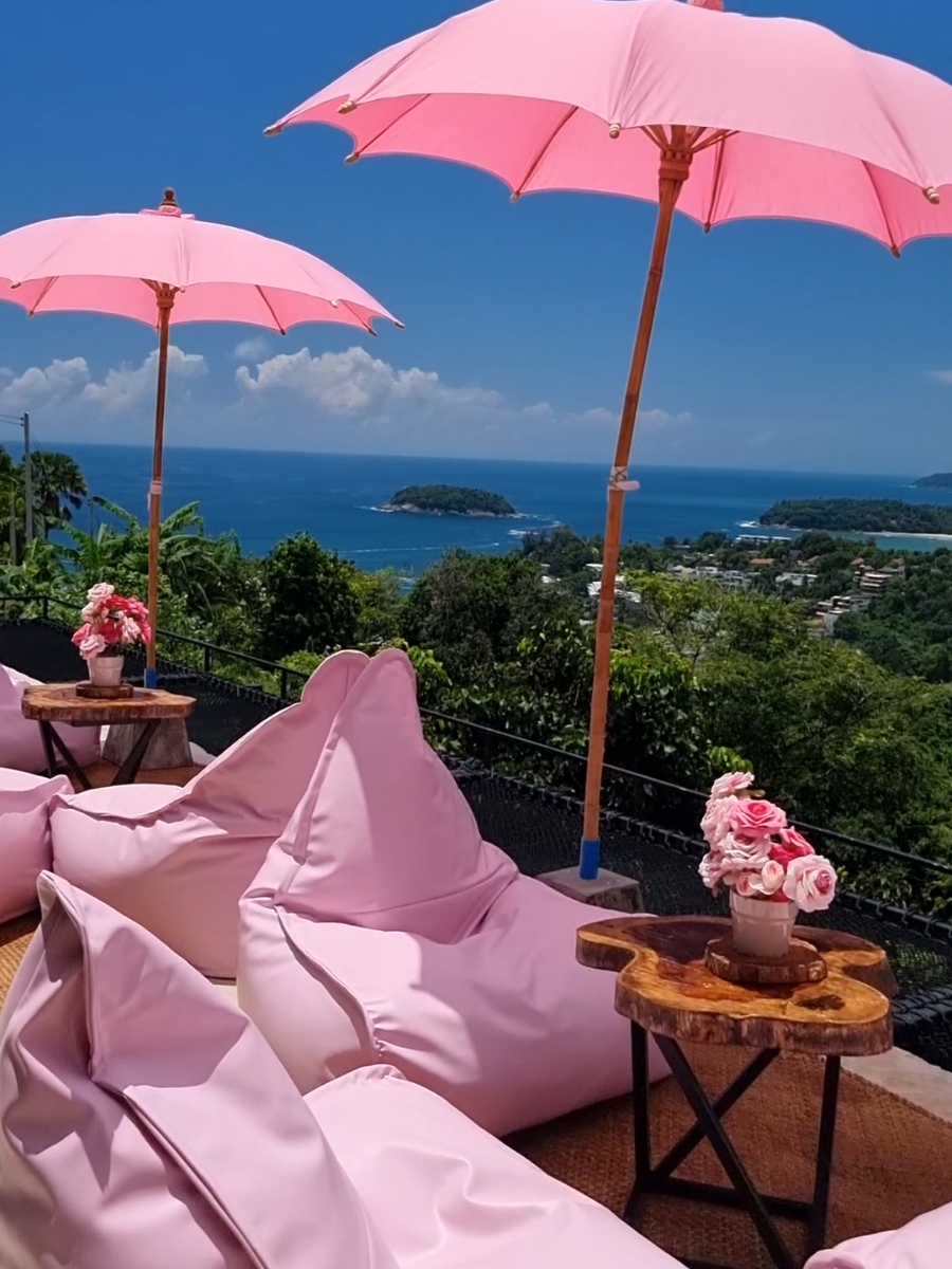 The NEW Hidden Cafe Phuket abo e Kata overlooking the Andaman Sea.  . . . . . #cafe #phuket #view #restaurant #thailand #thaifood #drinks #umbrella #lovely 