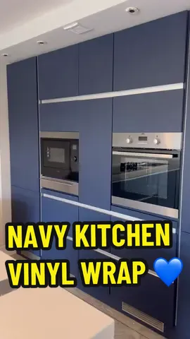 NAVY KITCHEN VINYL WRAP 💙 #kitchenwrap #kitchenwrapping #homedecor #kitchendesign #SmallBusiness #asmr 