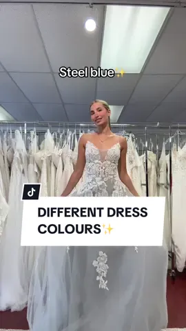 Which colour wedding dress would you wear? Which is ur fav? #bestforbride #weddingtiktok #weddingdresses #colours #differentdresses #bridalstore #weddingdressshopping  