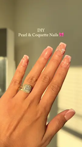 DIY coquette and pearl nails 🎀#nailtutorials #frenchtipnails #nailinspo #coquettenails #pearlnails #diynails #creatorsearchinsights 