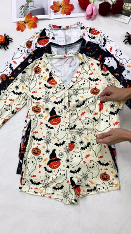 Halloween pajamas🎃 So cute💕I want all the colors!! #pajamas #sleep #comfortable #soft #air #tiktokshop #OOTD #fashion #cute #ttshop #nightgown #nightwear #nightclothes #set #suit #2pieceset #twopiece #twopieceset #halloween 