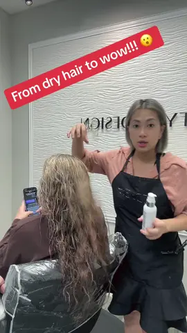 From dry hair to wow shiny hair 😮 #hair #hairtok #hairstylist #hairstyle #dryhair #colorwow #colorwowhair #colorwowdreamcoat #leaveintreatment #hairstylist #foryou #foryoupage❤️❤️ #trending #tiktokshop #trending 