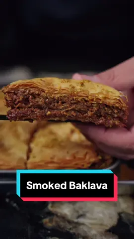 Have you ever thought of making baklava in the smoker?! This was the most unique baklava I’ve ever had!   We have had a massive heat wave here in Ohio… and thankfully I was able to try out this experiment without spending hours outside using my @GE Profile Indoor Smoker! This thing was a life saver!! Ingredients: * 1.5 cups pistachios * 3/4 cup water * 3/4 cup sugar * 3/4 cup honey * 1 orange peel * 1 cinnamon stick * 1.5 tsp ground cinnamon  * 1 package of Phyllo dough, I used about half.  * 1 - 1.5 cups melted Ghee 1. Preheat the smoker to 200°F and getting the pistachios onto a baking sheet. Place them in the smoker for an hour.  2. Place a sauce pan over medium heat and add the water, sugar, honey, orange peel, and cinnamon stick and stir. Bring to a simmer and reduce the heat to low and continue to stir and simmer  for 10 minutes.  Remove from the heat and let cool completely.  3. When the nuts are done, let them cool before transferring to a blender along with the ground cinnamon and blending until you have a chopped nut mixture. 4. Grab a small sheet pan and brush the entire inside with melted Ghee. Then cut the Phylloh dough to fit the pan, and place one sheet down into the sheet tray, brush more ghee on top of the dough. Place another sheet down and brush with ghee and repeat until you have 7 layers.  5. place down 1/3 of the nut mixture onto the dough and spread it out. Then place another sheet of dough on top, brush with ghee, and repeat until you have 5 layers. Then Place down another 1/3 of the nut mixture. 6. Repeat using 5 sheets of dough between the nut mixture layers, and the final top layer should have 6-8 layers of dough. 7. Preheat the smoker to 300°F and cut the baklava into triangles. Then place the tray into the Smoker and let it cook for 60 minutes! 8. Remove the baklava from the smoker, and immediately pour the syrup mixture over the top and getting into all the cracks! Then it needs to sit in the fridge or on the counter overnight to soak.  #smokedbaklava #baklava #indoorsmoker #smoker #geprofile #geprofileindoorsmoker #Recipe #food #Foodie #fyp #foryou 