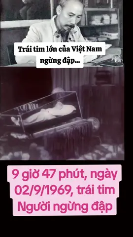 9 giờ 47 phút, ngày 02/9/1969, trái tim vĩ đại Hồ Chí Minh ngừng đập... Ngày Quốc khánh - Ngày vui của đất nước, cùng là ngày mất của người khai sinh ra Nước - ngày buồn nhất của đất nước.  Một nhân cách cao đẹp. Một vĩ nhân hết mực giản dị.  