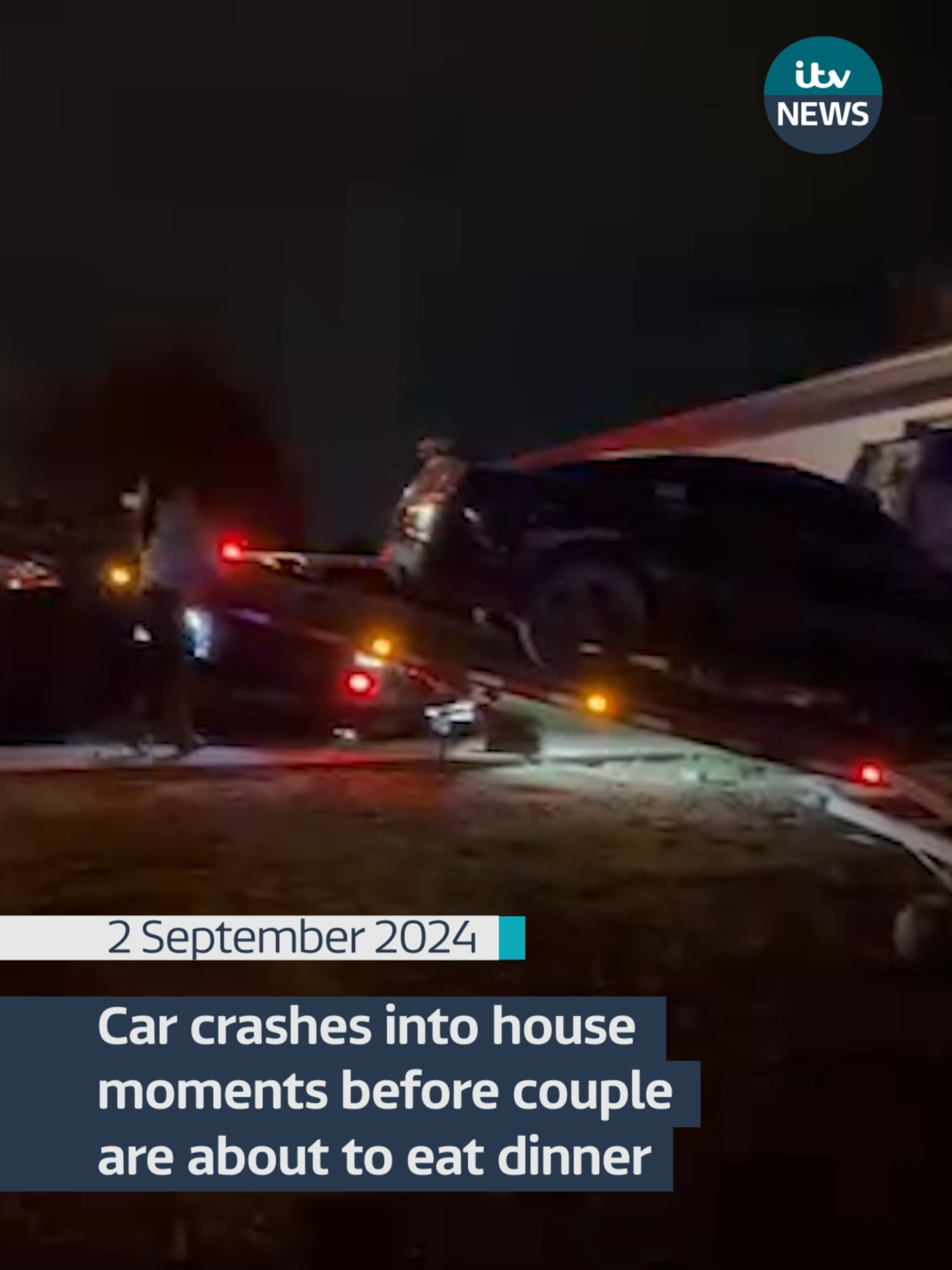 Marcus Holmberg shared footage of a car crashing into his home moments before he was about to have dinner.   A man was arrested on suspicion of driving under the influence #itvnews #usa