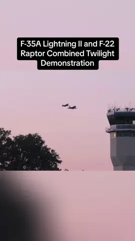 F-35A Lightning II and F-22 Raptor Combined Twilight Demonstration. #f35lightning #f22raptor #airforce #aircraft #airplane #flyby #flying #fyp #fyp #foryou 