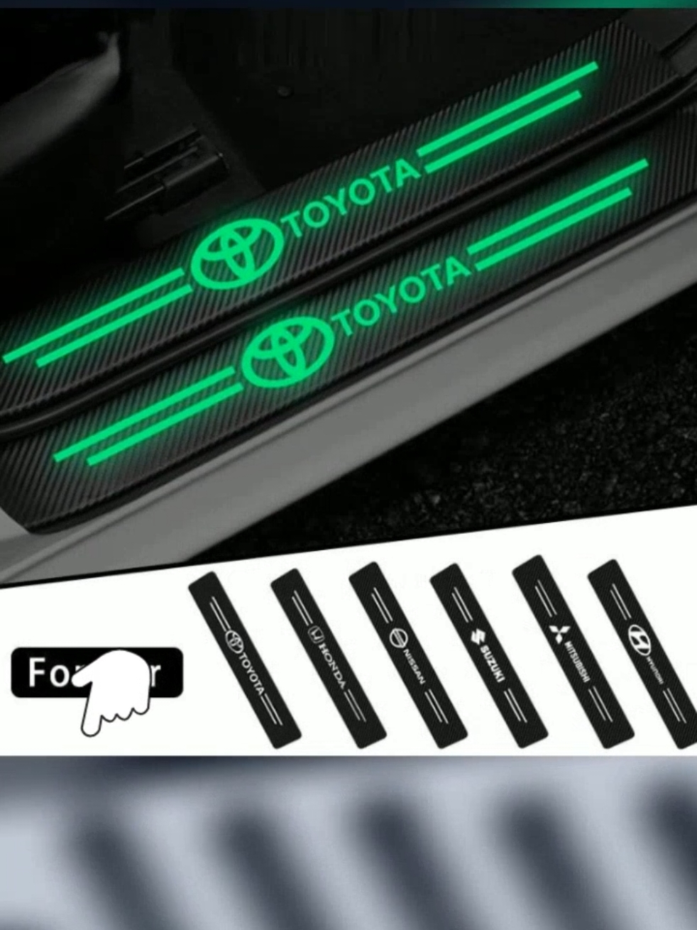 4Pieces Luminous Car Side Step Door Sill Protector Carbon Fiber Seal Sticker U-001 Free Tools #carsidesticker #caraccessories #fyp #fypシ゚viral 