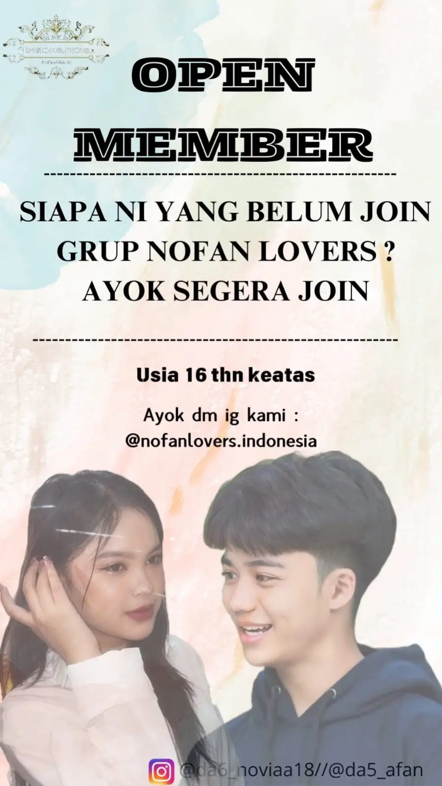 Ayooook gaes gabung bersama kami🥰🥰 #da6_noviaa18 #da5afan #da5_afan #suportda6novia #suportda5afan #nofanlovers #da6novia @nofanlovers.indonesia 