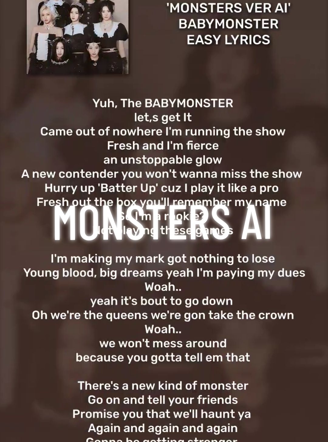 monsters ai version, lyrics  #babymonster #monsters 