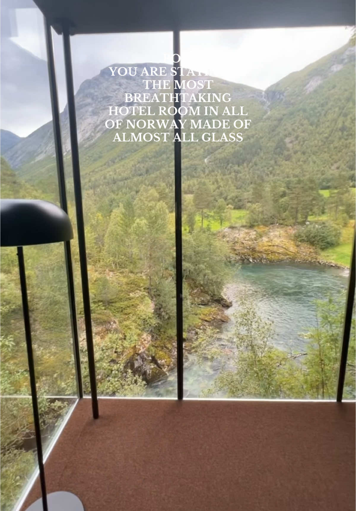 This room will live in my head rent free forever!! 🌲⛰️🛶🇳🇴☁️ Fun fact: the film Ex Machina & a couple episodes of Succession were filmed here! #norway #travel #besthotels #norwaynature #exmachina #successionhbo #luxurytravel #hotelroom #traveltiktok 