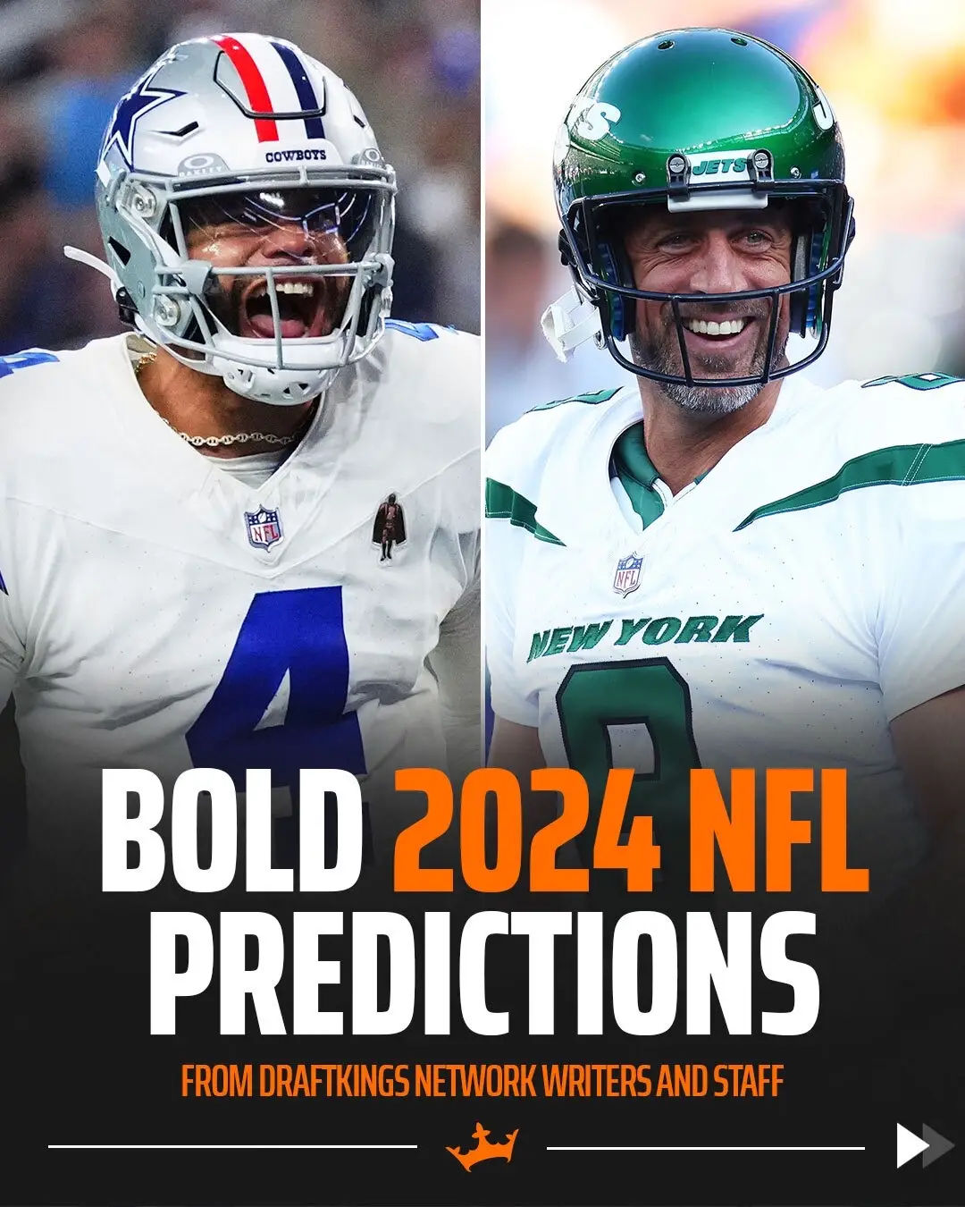 PART 1: The DK Network crew came together to give us a few bold predictions for the 2024 NFL season - how’d they do? 🤔 (h/t zthompson724, jeff_pratt_, andrew_.silva, ngarthfriar / IG) #nfl #nflfootball #NFLKickoff #football #footballtiktok #footballseason