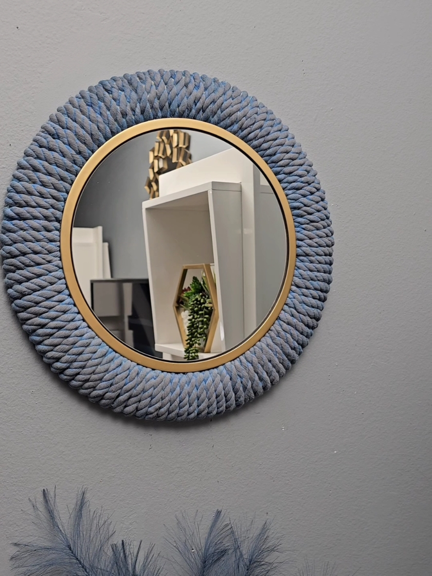 This is a wall decor DIY project I made using wire wreath ring, pizza pan, rope, and mirror.  I have detailed tutorials on my YT channel. I'm Budget Friendly Creations.  #doityourself #walldecor #diyprojects #homedecor 