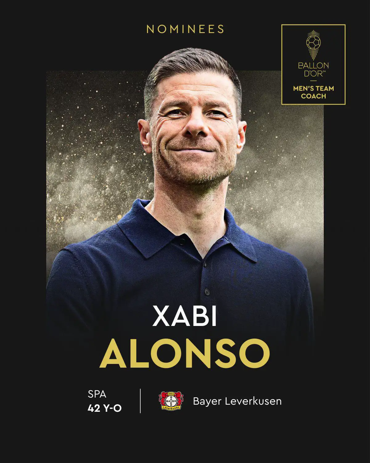 Proud of all our nominees! 🖤❤️ Men's Team Coach of the Year: @XabiAlonso 👏 @Ballon d'or: Alex Grimaldo, @Granit Xhaka & @FloWirtz 👏 Men's Club of the Year: Everyone! 👏 #Bayer04 #ballondor 