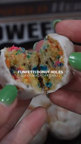 GF / DF & MACRO FRIENDLY Fundetti Donut Holes!! 🍩💪🏼✨ RECIPE BELOW 👇🏼  Also peep my little ghost measuring cups, how cute 👻✨ INGREDIENTS: • ½ cup almond flour • 4 ½ tablespoon coconut flour • ¼ cup tapioca flour • 1 egg • 2 tablespoon honey • ¼ cup coconut oil melted • ¼ teaspoon baking powder • ¼ teaspoon baking soda • 1 teaspoon almond extract • pinch of salt • 3 tablespoon sprinkles RECIPE:  1. Preheat oven to 400°F and line a baking sheet with parchment paper. In a bowl, mix together the donut hole ingredients until you have a dough. Fold in the sprinkles. 2. Let the dough sit for about 10 min. to allow the coconut flour to soak up the moisture. Scoop and roll the dough into about 12-15 donut holes and place on baking sheet. 3. Bake the donut holes for about 6-8 min., or until they are turning lightly golden brown. Let them cool completely before adding the glaze. 4. Mix up the glaze and dip each donut hole in the glaze. (Recipe found on www.hopeandhummus.com)