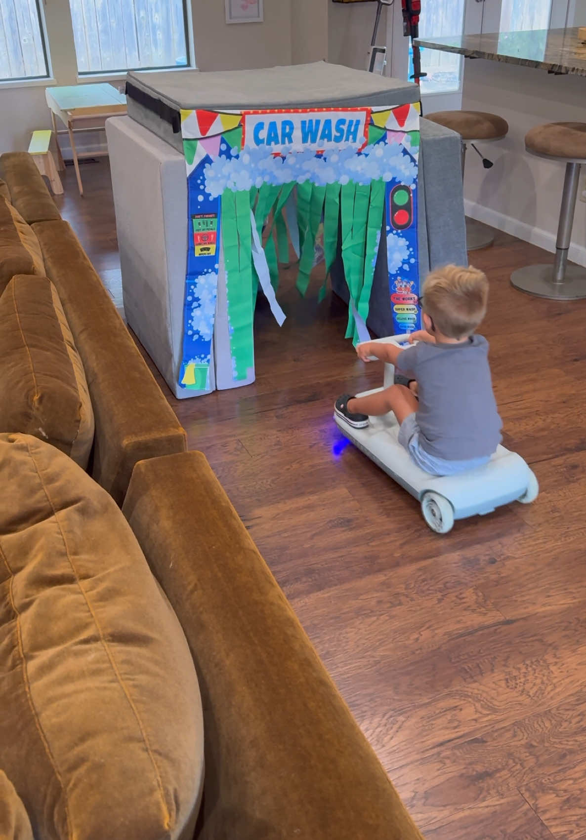 Drive into the world of creative ply with this Drive-Through Car Wash! 🚘🧽🫧 This is such a fun way to give your play couch new life and it is so easy to setup! The car wash comes with a front and back planel making it a fun drive through experience. Our boys love to drive thier go carts through through the car wash! SAVE for later and SHARE with someone who would love! #playideas #pretendplay #gocarts #amazonkids #MomsofTikTok 