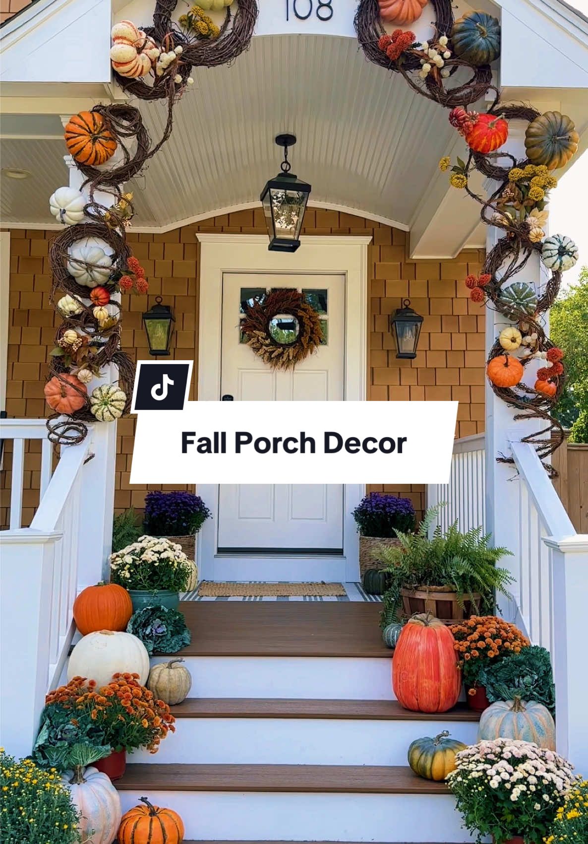 Okay should I do this again this year or switch it up? I have sooo many grapevine wreaths stored away 😅.  #fallporch #fallporchdecor #porch #pumpkins #porchdecor #falldecor #homeexterior #homeinspo 