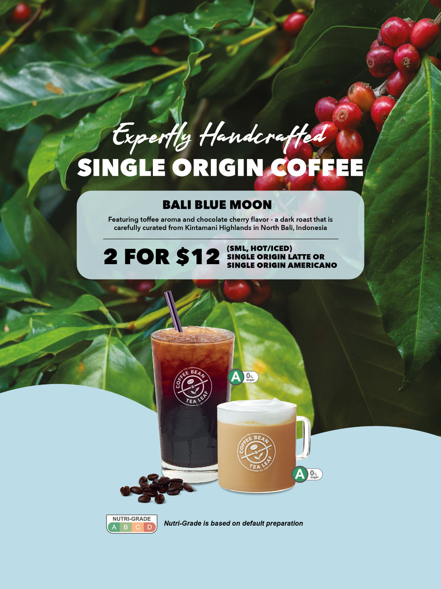 Elevate your coffee experience with our 𝐒𝐢𝐧𝐠𝐥𝐞 𝐎𝐫𝐢𝐠𝐢𝐧 𝐁𝐚𝐥𝐢 𝐁𝐥𝐮𝐞 𝐌𝐨𝐨𝐧 𝐂𝐨𝐟𝐟𝐞𝐞. Featuring fragrant toffee aroma, chocolate cherry flavor and a smooth walnut finish, these single origin coffee beans are carefully curated from Kintamani Highlands in North Bali, Indonesia, and batch roasted to a dark and distinctive roast. Savor the Single Origin Bali Blue Moon in its true, unadulterated format and with no added sugar, as the 𝐒𝐢𝐧𝐠𝐥𝐞 𝐎𝐫𝐢𝐠𝐢𝐧 𝐀𝐦𝐞𝐫𝐢𝐜𝐚𝐧𝐨 (Hot/Iced) or 𝐒𝐢𝐧𝐠𝐥𝐞 𝐎𝐫𝐢𝐠𝐢𝐧 𝐋𝐚𝐭𝐭𝐞 (Hot/Iced) at just 𝟐 𝐟𝐨𝐫 $𝟏𝟐 (𝐒𝐌𝐋). Promotion is available while stocks last from 5 September 2024, at all #CoffeeBeanSG stores except stores in Changi Airport (T2, T3, T4 and Jewel), Esplanade Mall, Sentosa and Marina Bay Sands.