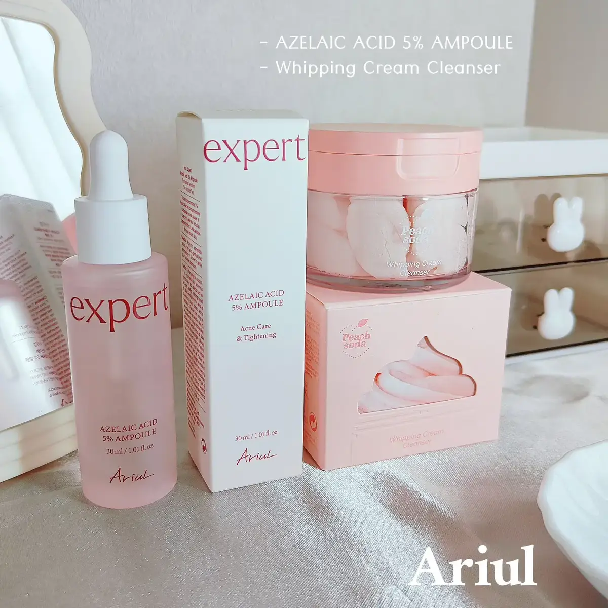 Ariul Expert アゼライン酸５％アンプル, 30mL 話題の成分、アゼライン酸5%※とレチナール※を含有のアンプル ※整肌成分 アスコルビン酸*¹、ナイアシンアミド*²も含有されて過剰皮脂や角質ケアからトラブルケアサポートまで *¹Vitamin C *²Vitamin B3（すべて整肌成分） しっとりしたテクスチャで伸びが良く密着して馴染ませやすかったです✨  ピーチソーダホイップクリームクレンザー 100ml🍑 ５万回かき混ぜて誕生した微細空気粒子含有でソフトなホイップクリームクレンザー🧁 水分パックからクレンジングクリーム、クレンジングフォームまで3in1クレンザー 傷があった訳ありの桃と桃種をUp-cyclingして使ったエコフレンドリーな製品です モモの香りと軽いホイップテクスチャでさわやかな洗い上がりなのにつっぱりにくい使用感のファンでリピート中✨ #PR #アリウル #Ariul ＃新商品 #韓国スキンケア ＃韓国コスメ ＃韓国クレンジング ＃アゼライン酸 ＃レチナール ＃トラブルケア ＃ニキビ除去 ＃ニキビケア ＃角質ケア ＃皮脂コントロール #マイルド洗浄 ＃クリームクレンザー ＃メガ割 #Qoo10 #韓国コスメ ＃アスコルビン酸 ＃ナイアシンアミド ＃ティーツリ ＃レチノール ＃肌トラブル ＃毛嚢ケア ＃敏感肌ケア＃皮脂調節 ＃油分バランス ＃肌トラブル原因 ＃まだらな肌ケア ＃桃エキス ＃鎮静ケア ＃水分ケア＃保湿ケア ＃青少年ニキビ ＃成人ニキビ ＃マイルドクレンジング