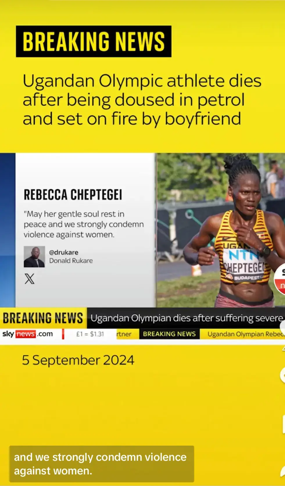 #Ugandan #Olympic #athlete Rebecca Cheptegei has died after she was severely burned by her partner over a land dispute #fyp