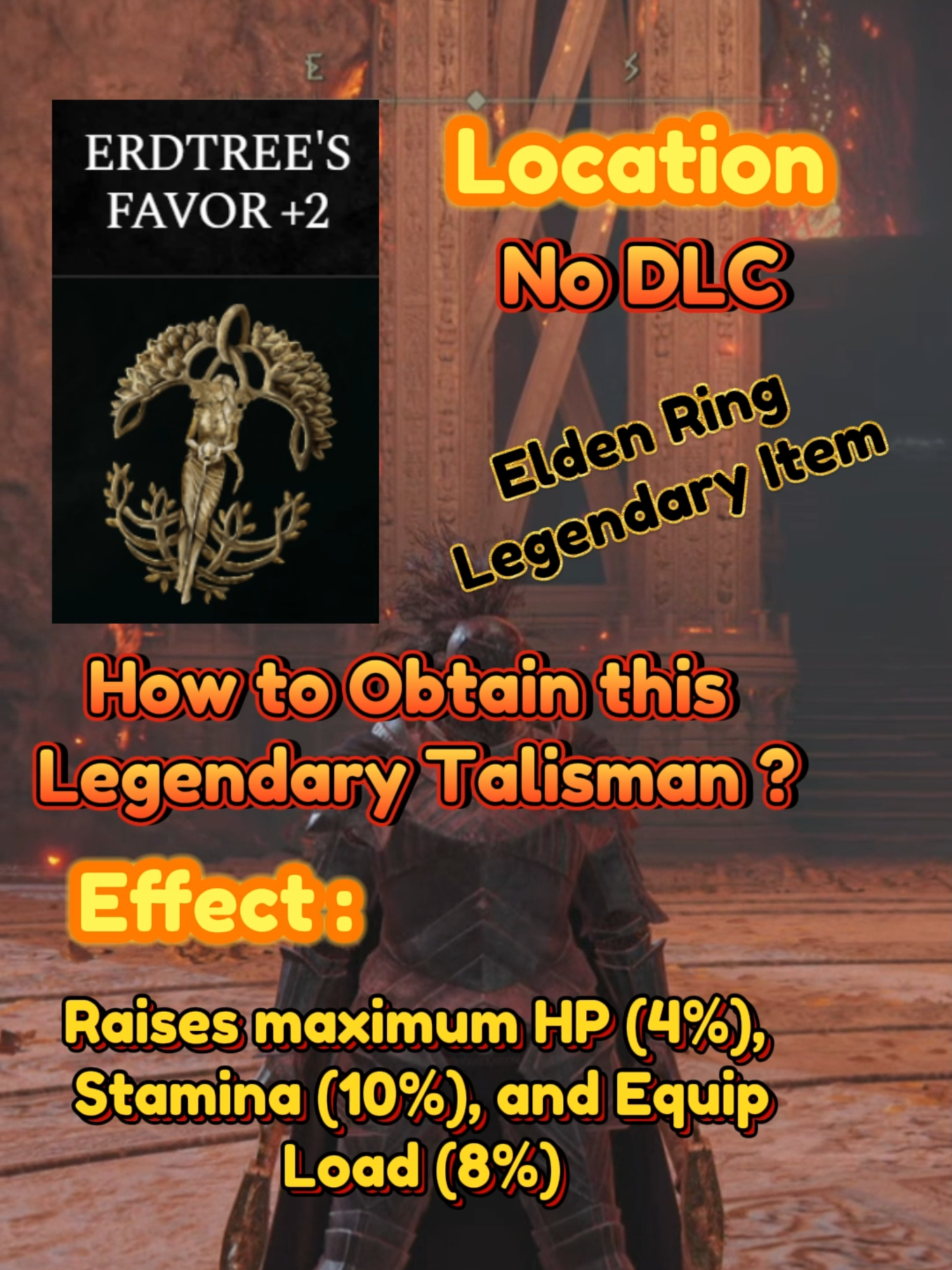 Erdtree's Favor +2 Legendary Talisman (no dlc) Location Elden Ring, how to get erdtree favor easily and quickly ? legendary item elden ring, upgrade your HP + Stamina + Equip Load, Leyndell, Ashen Capital Location, Elden Ring Talisman Tips/Location. this legendary and obligatory talisman to obtain the achievement 