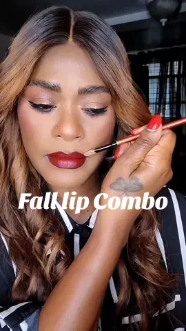 Do you change your lippie shaded for fall? Red fall lip combo for women of color @Sephora Collection lip stain in always red @Fenty Beauty liquid lip in underdawg  #falllipcombo #browngirlmakeup #lipcombo 