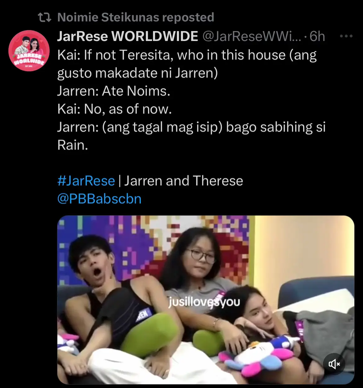 love na love talaga ni tita @noimiesteikunas sila jarren and therese🥹 @Therese @vainglorious🫀  #PbbJarRese #jarrese #theresevillamor #jarrengarcia #therese #jarren #noimie #pbbgen11 #gen11 #pinoybigbrother #pbb #fyp #foryou #foru #foryoupage #fypシ゚viral #fypシ #viral #tiktok #tiktokph #garcia #villamor 