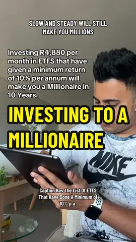 The list of ETFS that have done a Minimum of 10% per annum are: - SATRIX 40 ETF - ALAN GRAY EQUITY FUND - SATRIX MSCI WORLD ETF - ASHBURTON GLOBAL 1200 #investing #investingtips #financetok #finance101 #financialliteracy #financetips #taxtips 