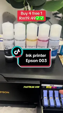 Buy 4 free 1 jadi dapat 5botol dgn harga 19.49sen je taw murah gilerr.. tgh ada sale baik korng grab skrg#inkprintermurah #inkprinterepson #inkprinter #l3120 #fyp 