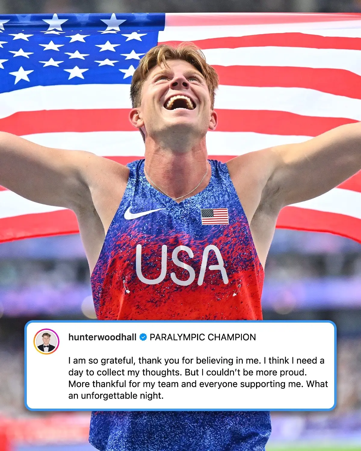 @Hunter Woodhall is forever a Paralympic CHAMPION. 👑 #ParisParalympics #paralympics #parasport #teamusa #trackandfield #usa 