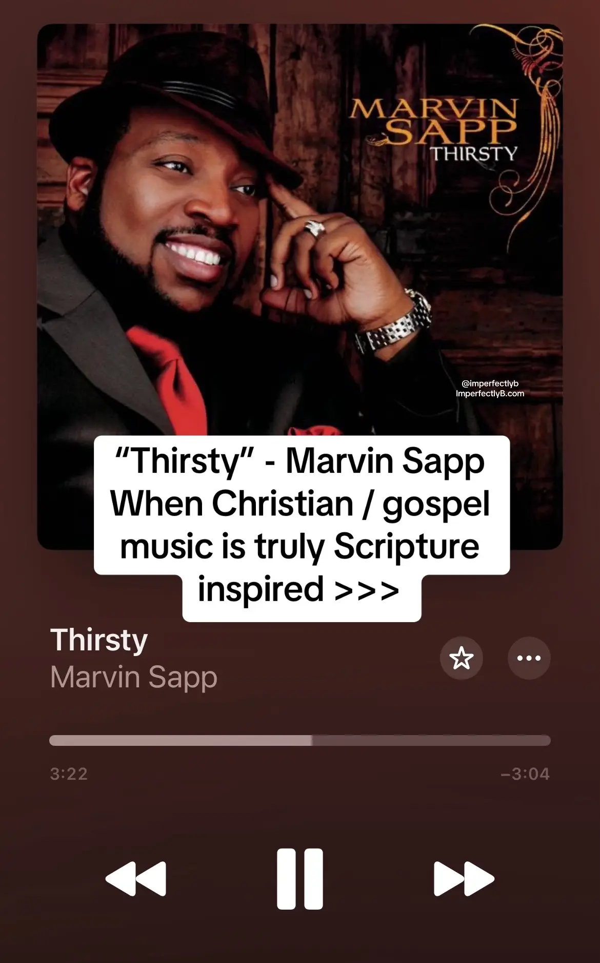 “Thirsty” - Marvin Sapp stems from Psalm 42:1! Lord , just as a deer pants for the water, so does my SOUL long for You! 🙏🏾💖 . . . #godovereverything #christiantiktok #christianmusic #gospelmusic #reuniontour #christiancontent #christianplaylist #christiancontentcreator #marvinsapp #faith #god #jesus #imperfectlyb #brittanyshawnte  Ways to get closer to God Christian music to add to playlist  Christian messages  Christian music from the Bible