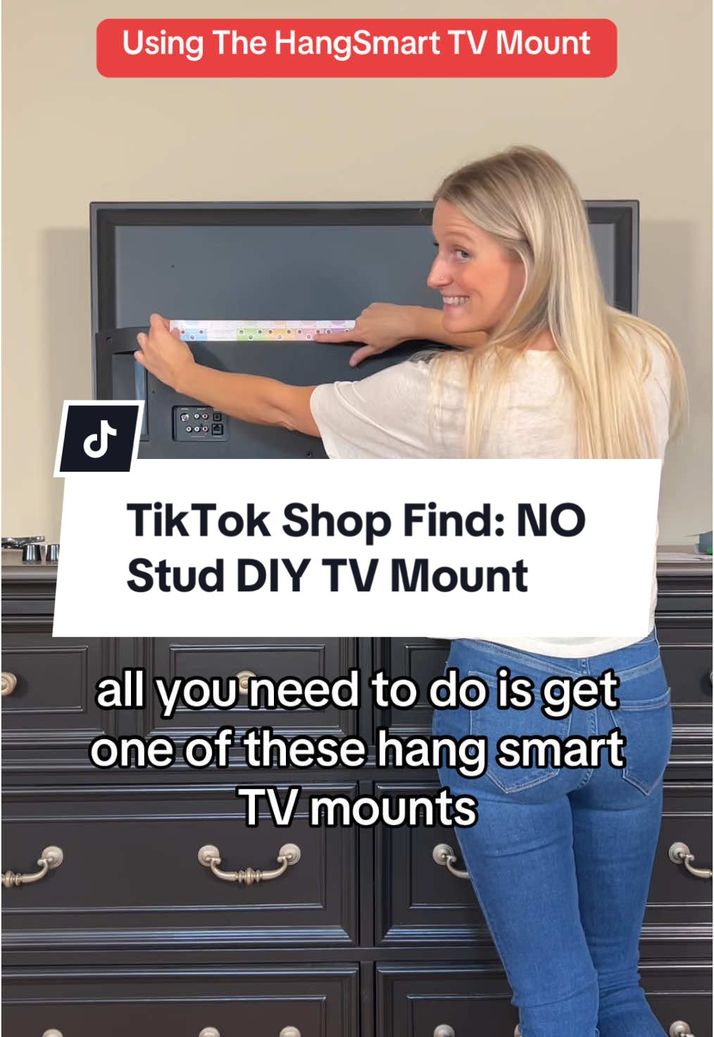 4.9 ⭐️’s on TT Shop | The Hang Smart TV Mount is by far the easiest way to mount your TV. I have mounted 3 TVs using the Hang Smart no stud DIY TV mount (32”, 43, and a 55”) and I plan to use it again in the future!  #creatorsearchinsights #tvmount #howto #tutorial #diytvmount #hangsmart @HangSmart 