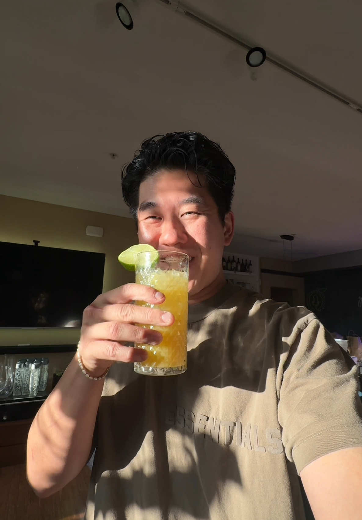 It’s 105 degrees in Los Angeles, and that means its time for something cool to drink. This is my Passion Fruit Condensed Milk Tequila “Margarita” with @thebadstufftequila Reposado! Bright and punchy with a homemade tajin rim, the condensed milk smooths out the bite from the lime and enhances the natural caramel you taste from The Bad Stuff Tequila. Recipe below: 2 Cans of Pineapple (6oz Each) 2 Squeezes of Condensed Milk (3oz) 12oz of Passion Fruit Pulp or Puree All the Bad Stuff you can take (yes its that good) Fresh lime squeeze to rim and taste Rim the glass with tajin or your own version (we use gochucharu) Shake to chill. Serve over extra ice for that extra coldness. Also, its always fun repurposing @vosswater bottles isn’t it? #privatechef #bartending #chefsthatbartend #passionfruitmargarita #margarita #drinkrecipe #asmr