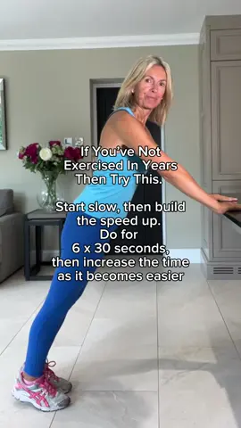 If you haven’t exercised or moved much in years, then this is a great move that gets the legs pumping, burns calories and will give you more energy. Start off slow then increase the speed, and time as it becomes easier. You can do it as many times during your day as you like!! 🤗