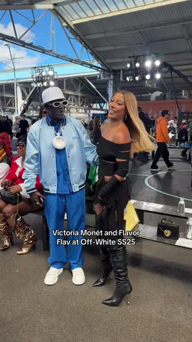 @Victoria Monét and Flavor Flav at the @off____white SS25 show #DazedFashionTV #TikTokFashion #VictoriaMonet #FlavorFlav #fashionweek 