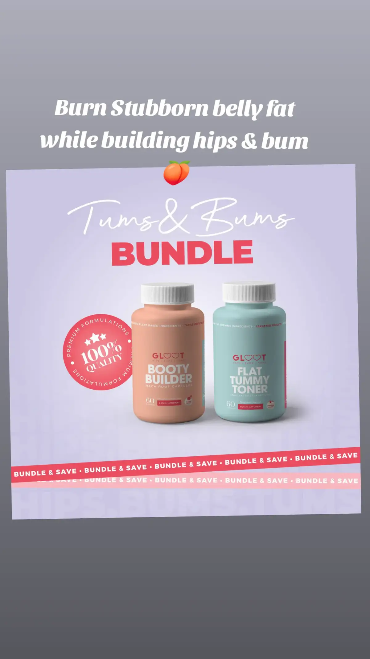 🍑 **Tums & Bums Bundle** is here to slay! 💥 Say hello to your dream combo: **Flat Tummy Toner** + **Booty Builder Capsules** = flat tummy AND booty gains, all in one go! 👙💪 Here’s how they work together like magic: 🔥 **Flat Tummy Toner** burns stubborn belly fat, helping you achieve a toned, flat midsection while boosting metabolism!   🍑 **Booty Builder Capsules** support muscle growth in all the right places, so you can keep those booty gains while slimming your waistline. No sacrificing curves, just results! 🔥💖 Get snatched and sculpted with this powerhouse duo. Ready for your glow-up? ✨ #TumsAndBums #BootyAndTummyGoals #GlootGirls #CurvesOnPoint