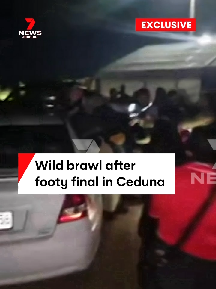 EXCLUSIVE: Police officers and footy fans have clashed in a wild brawl after a game in Ceduna. One young female officer was left bloodied and bruised after being hit in the face and was forced to use pepper spray to subdue the crowd. #7NEWS