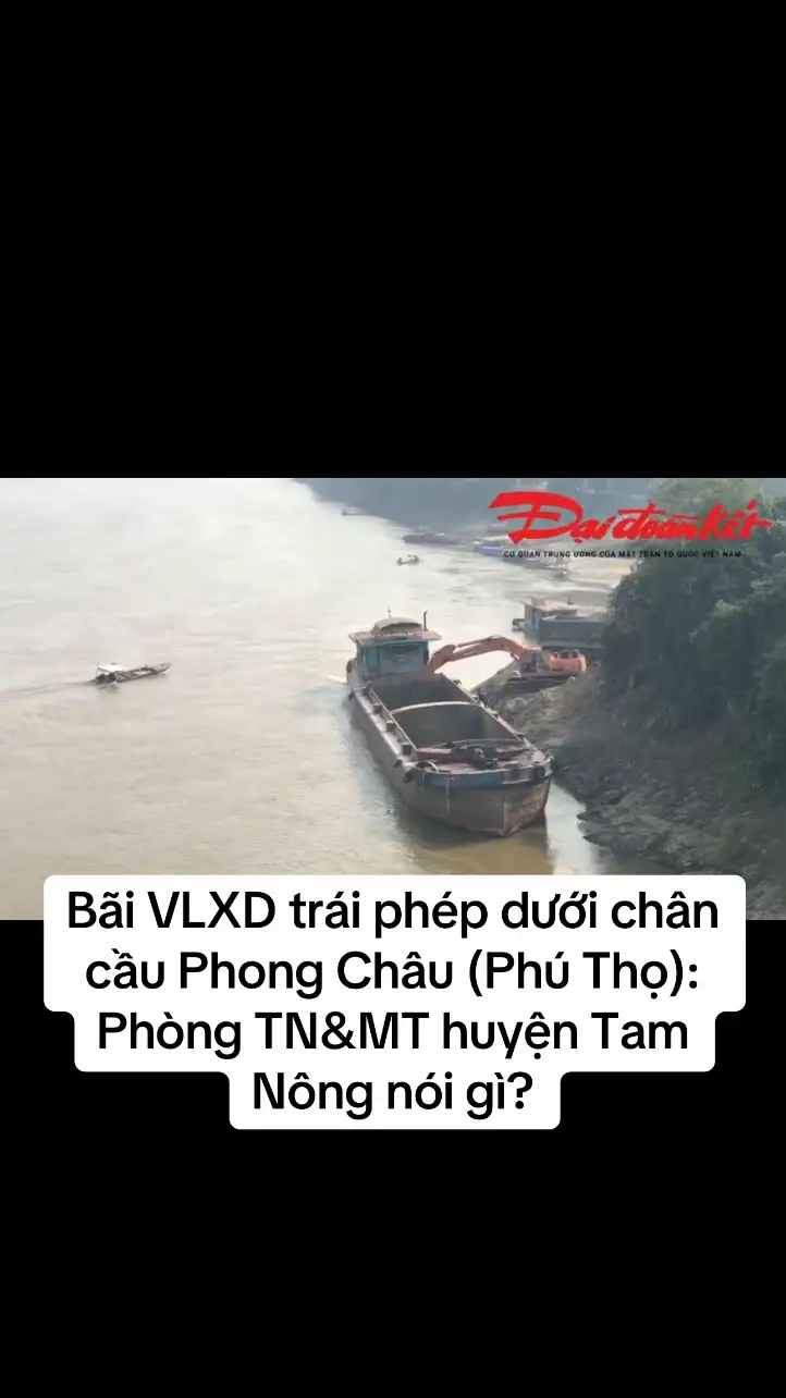 Liên quan đến bãi tập kết vật liệu xây dựng trái phép tại chân cầu Phong Châu, phía Phòng TN&MT huyện Tam Nông cho biết đã phối hợp cùng lực lượng Công an tiến hành kiểm tra, xử lí và đình chỉ hoạt động của bến bãi này từ tháng 12/2020. Tuy nhiên, thực tế lại hoàn toàn trái ngược… Sau khi đăng tải bài viết “Phú Thọ: Bãi tập kết vật liệu xây dựng hoạt động trái phép dưới chân cầu Phong Châu” phản ánh về tình trạng bến bãi trái phép vẫn ngang nhiên hoạt động ngày này qua ngày khác trên địa bàn huyện Tam Nông, PV Báo Đại Đoàn Kết đã có trao đổi với ông Đặng Tiến Long- Phó trưởng phòng TN & MT huyện Tam Nông. Ông Long cho biết, bãi vật liệu xây dựng trái phép mà Báo Đại Đoàn Kết phản ánh nằm ở khu vực giáp ranh giữa hai xã Vạn Xuân và Hương Nộn (huyện Tam Nông, Phú Thọ), phần chính thuộc địa phận xã Hương Nộn. Khu vực bến bãi này trước đây thuộc quản lý của Công ty vật tư, sau đó được công ty này cho một chủ đầu tư thuê lại. Hiện tại, bến bãi này đang được sử dụng với mục đích làm khu tập kết vật liệu xây dựng. Tháng 12/2020, Phòng TN & MT huyện Tam Nông đã phối hợp cùng Công an huyện Tam Nông tiến hành kiểm tra và đình chỉ hoạt động của bến bãi này. Tuy nhiên, theo ghi nhận của PV, bến bãi vẫn đang hoạt động rầm rộ bất chấp lệnh cấm. Hàng ngày những chiếc xe siêu trọng vẫn vào bến bãi mang cát sỏi chở đi khắp nơi Bên trong bãi, vật liệu xây dựng ngổn ngang, từng đống cát chất cao đợi xe chở đi. Phía dưới, hàng ngày luôn có một chiếc máy múc sẵn sàng hoạt động, chuyển cát sỏi từ những chiếc tàu chở dưới bến. Mỗi ngày, có đến cả chục chiếc tàu lớn mang theo cát, sỏi, vật liệu xây dựng vào bến. Hết tàu này đến tàu khác neo đậu tại bãi tập kết này khiến người dân không khỏi lo ngại về tình trạng sạt lở bờ sông, đe dọa hành lang đê điều, đặc biệt là trong mùa mưa lũ. Xe trọng tải lớn được sử dụng để chuyển cát sỏi từ dưới bến lên chủ yếu là xe 6 chân quá khổ. Cát sỏi được vận chuyển từ bãi tập kết đến các công trường. Theo người dân sống quanh khu vực này, có thời điểm một ngày lên đến cả trăm chuyến xe lũ lượt vào khu bến, nối hàng dài di chuyển. Xe quá khổ di chuyển từ bãi tập kết rồi quay đầu ra quốc lộ 32 không chỉ gây mất an toàn giao thông mà gây ô nhiễm môi trường nghiêm trọng và làm ảnh hưởng trực tiếp tới đời sống sinh hoạt của hàng trăm hộ dân. Đáng nói, những chiếc xe quá khổ này còn ngang nhiên di chuyển từ bãi lên cầu Phong Châu dù quá trọng tải cho phép, vi phạm nghiêm trọng luật giao thông mà không hề có sự kiểm tra của cơ quan chức năng. #phongchau #phutho #xuhuong 