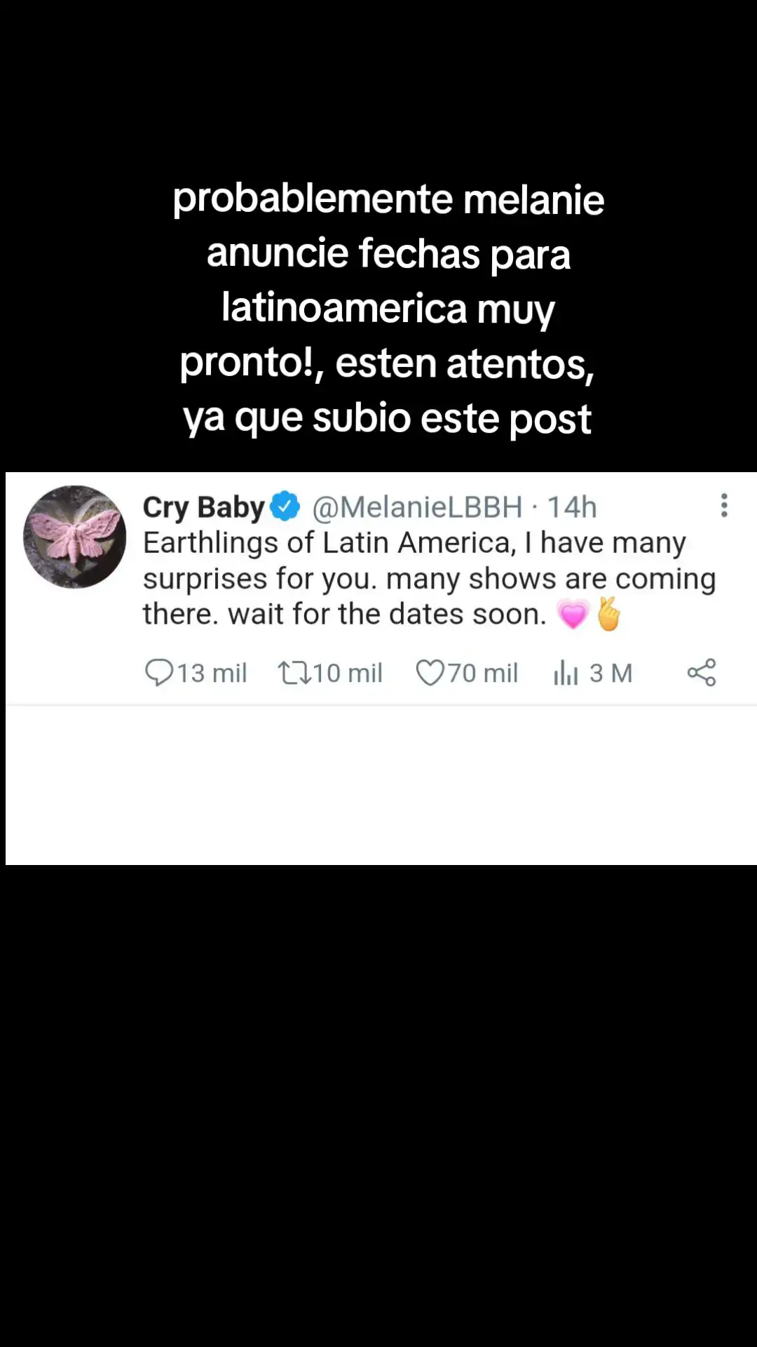 hace unas horas Melanie Martinez subió este post, y dice que tiene muchas sorpresas para latam!  #melaniemartinez #fyppppppppppppppppppppppp #viral #enparatiiiiiiiiiiiiiiiiiiiiiiiii #crybabys #earthlingsmelaniemartinez #portals #melaniemartinezlatam #latam #lbbh 