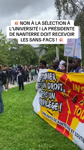 💥 NON À LA SÉLECTION À L’UNIVERSITÉ ! LA PRÉSIDENTE DE NANTERRE DOIT RECEVOIR LES SANS-FACS ! 💥 Le collectif des sans-facs était présent aujourd’hui à la pré-rentrée des L1 pour interpeller la présidence de l’université, à qui nous demandons une rencontre depuis le mois de juillet et pour faire signer la pétition de soutien aux sans facs, contre la sélection et pour une fac ouverte à toutes et à tous ! ⚠️ Soyons nombreux au RASSEMBLEMENT LUNDI 16/09 À 12H30 devant le bâtiment Grappin, à l’occasion du congrès de l’université pour soutenir la demande de rencontre du collectif des sans-facs et leur droit d’étudier ! 