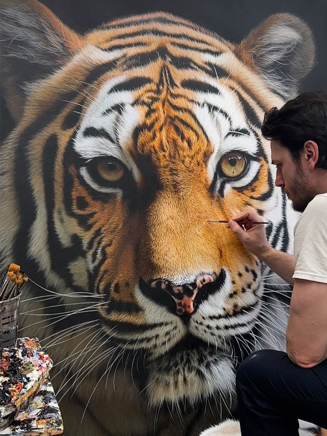 Amazing progress 😲👏 . By @nicksider . . #art #drawing #painting #tiger #painting