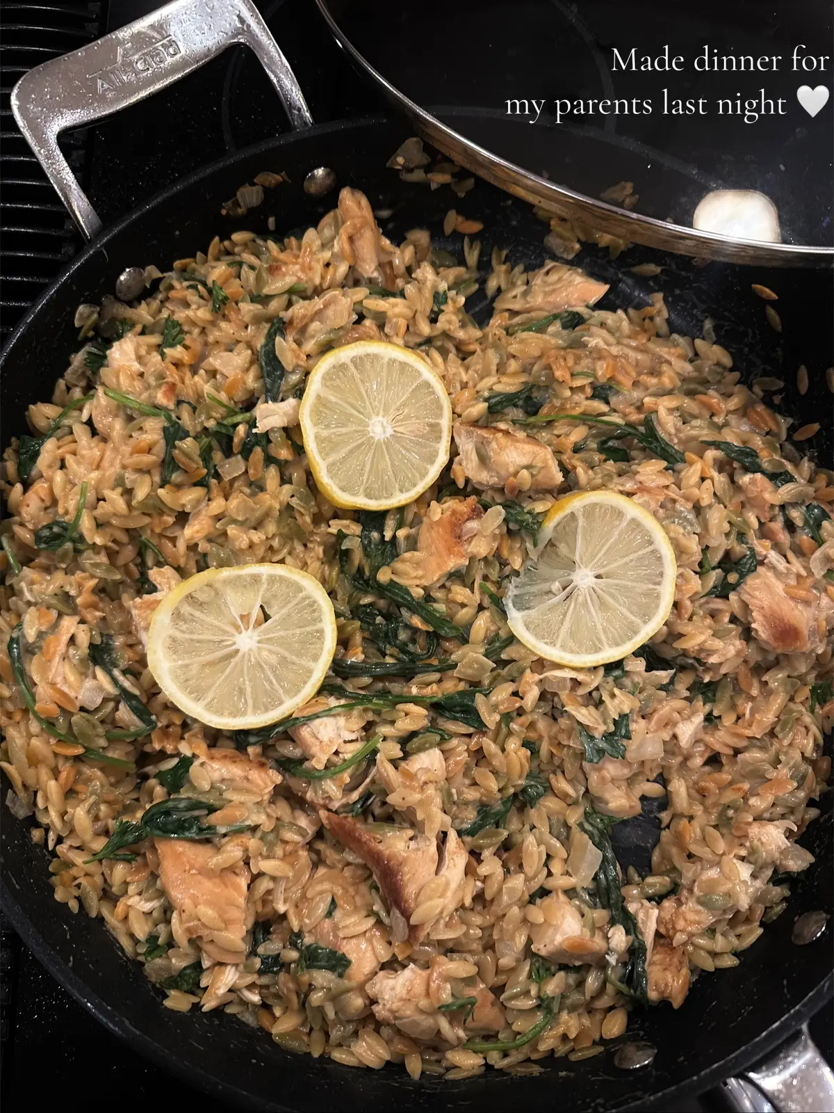 Light summery dish! Sautee the onions after cooking the chicken in olive oil. I used light cream cheese instead of heavy cream and lotssss of chicken broth because the orzo soaks all it up!!  #dinner #DinnerIdeas #orzo #lemonchicken #onepanmeal 