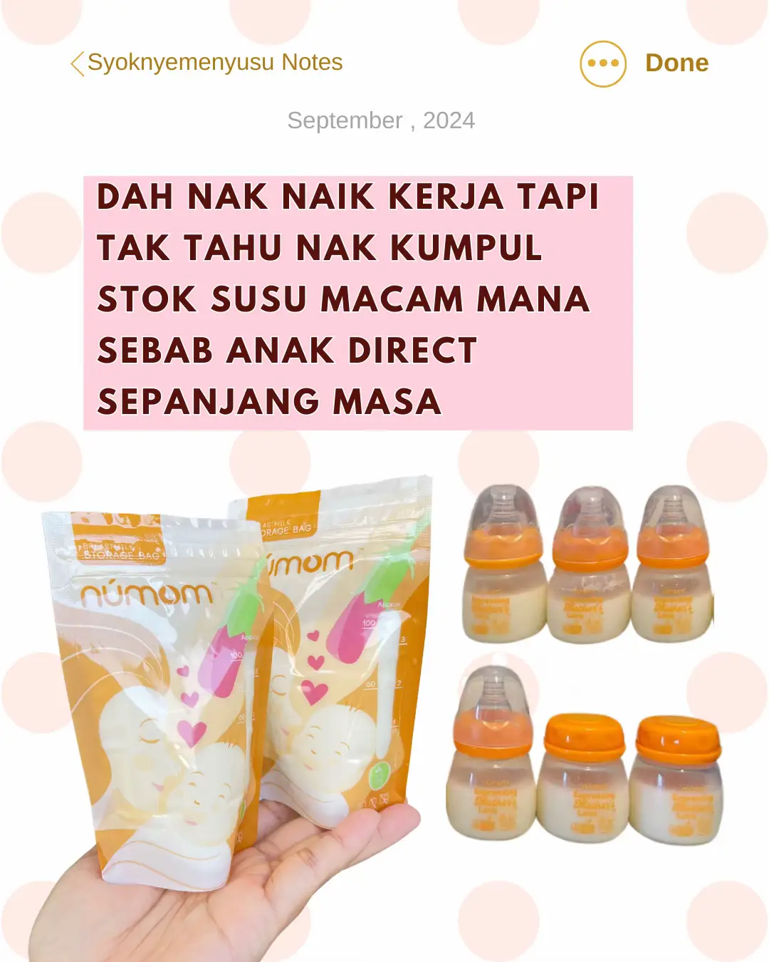 Kebiasaannya utk ibu2 yang bakal bekerja ,, risau tak dapat kumpul stok secukupnya untuk anak ,, Biasakan even dah tak sempat utk baby ni akan dtg , awal sebulan berpantang tu FEED ON DEMAND supaya badan ibu dapat rentak untuk ADAPT kan demand anak , supaya juga hasil perahan tersebut keluar mengikut demand anak ,, bagus nya bila kite buat mcm ni , kita dapat elakkan dr pembaziran - ye la cuba fikir perah awal2 lepas lahir elok naik keje susu frozen expired da , x sempat pakai . Kan dah membazir .. TAK SEMUA IBU MAMPU BELI DEEP FREEZER Jangan stress jangan panik even hasil yg dikeluarkan ngam2 utk anak ,, tetap bersyukur even 1/2 oz . Ucapkanlah syukur pada Yang ESA , sbb rezeki itu dari DIA … jangn mengeluh , tak baik ..gunakanlah botol shomel2 utk psikologi minda kite & org sekeliling 😘 Biar lambat buat stok asal cukup untuk anak ,, susu banyak pon tak menentukan akan cukup utk anak sampai 2 tahun … yang penting diri kena yakin rezeki susu akan ada ,, yakin dengan rezeki Allah ,, jaga pengeluaran susu insyaAllah susu tak kan kering  Semoga bermanfaat ❤️ Nad Hamdan Kaunselor Penysuan & NB Baby Cry Sleep Advisor Area Johor #homevisitbreastfeeding #johorbahru #kelaspersonalpenyusuan #onlineclass #babycrysleep #kaunselorpenyusuanjohor #syoknyemenyusu #babycrysleepadvisor #babycrysleepcounseling #stokperahan 