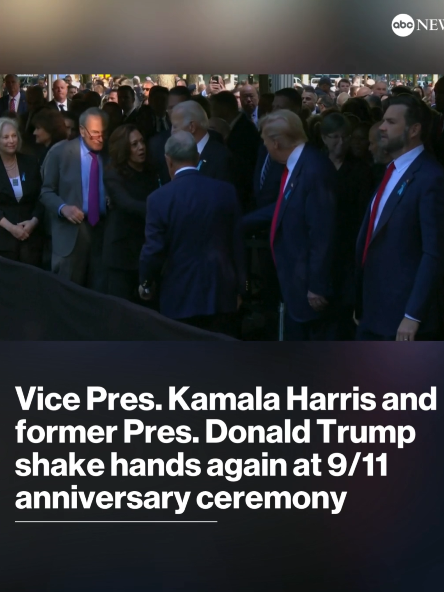 Vice Pres. Kamala Harris and former Pres. Donald Trump shook hands again Wednesday morning as they arrived at the 9/11 anniversary ceremony in downtown Manhattan. The greeting came less than 12 hours after Harris and Trump met for the first time at a presidential debate in Philadelphia, hosted by ABC News. #news #harris #kamalaharris #trump #donaldtrump