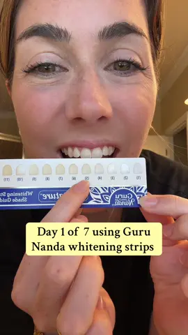 Day 1 of 7 using the Guru Nanda whitening strips! I didn’t even realize how yellow my teeth were. 🫣😳 Also, sorry for how close I got to the camera and the face I made while applying the strips. 😂 #gurunanda #whiteningstrips #teeth #teethwhiteningkit #teethwhitening #tiktokmademebuyit #tiktokshop 