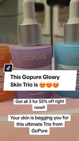 This Gopure Facial Serum Trio is 😍😍😍 It would make the perfect gift for your skincare loving friend!!♡ I'm especially obsessed with the dramatic Dewy Serum! You can buy this set or even buy them as singles!  #gopure #gopurebeauty  #gopureglow  #gopuretrio #facial #skincare  #morningskincare  #nighttimeskincare  #dewyskin #glowyskin #clearskin #retinol  #vitaminc  #firmskin  #viralproducts  #christmasgift #deals #giftideas  #gift  #trending  #TikTokShop #tiktokshopfinds #tiktok #foryou #foryoupage 