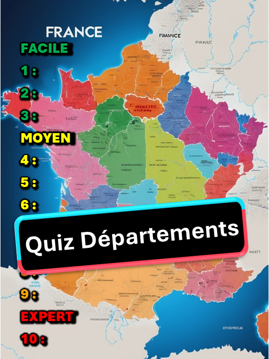 Les départements de France : Voici un qui sur les départements de France, connais-tu vraiment la France et arriveras tu à trouver les 10 questions de ce challenge. Tu peux faire ce quiz de culture seul ou en couple. MonQuizzCulture – Mon Quiz Culture #departement #departementfrancais#geographie #france #quiz