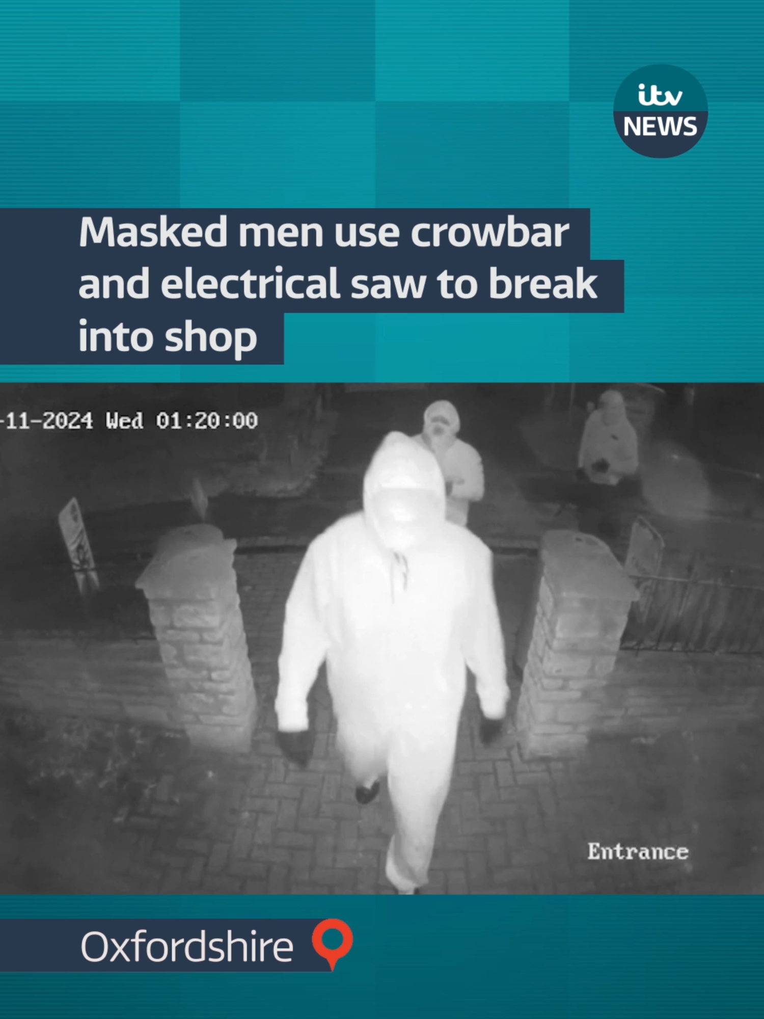 A group of masked men have broken into a Spar shop in Minster Lovell, Oxfordshire, using a crowbar and electrical saw Police are now appealing for witnesses and information #itvnews