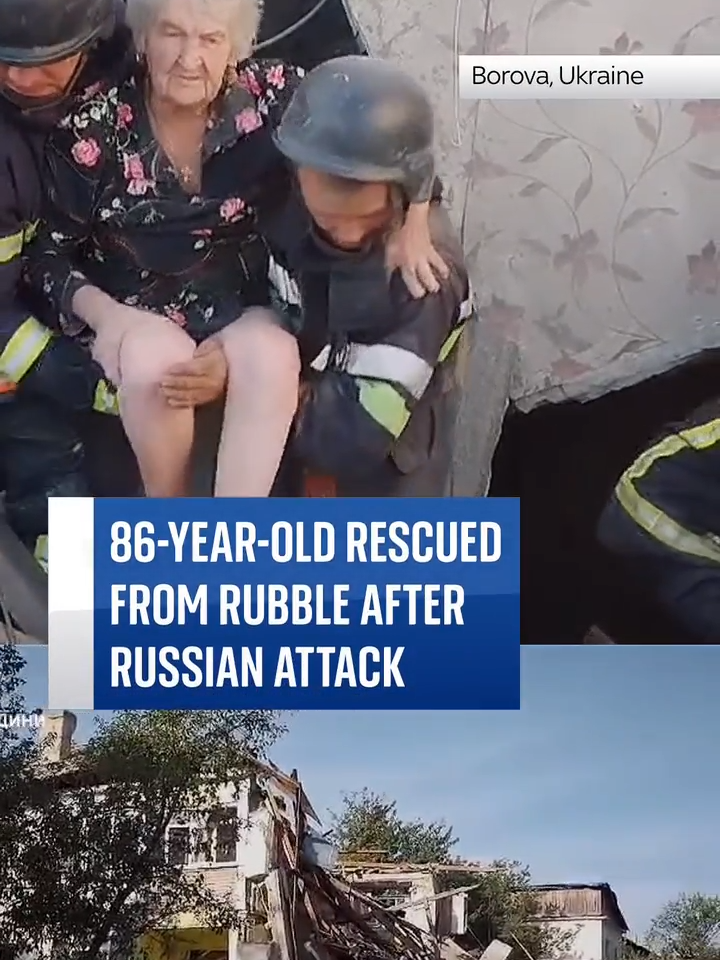 An 86-year-old woman was freed from under the rubble after her house was hit by a Russian Tornado-S anti-aircraft missile, authorities in Ukraine said. Ukraine's State Emergency Service said the woman had to be hospitalised due to her injuries. #skynews #russia #ukraine