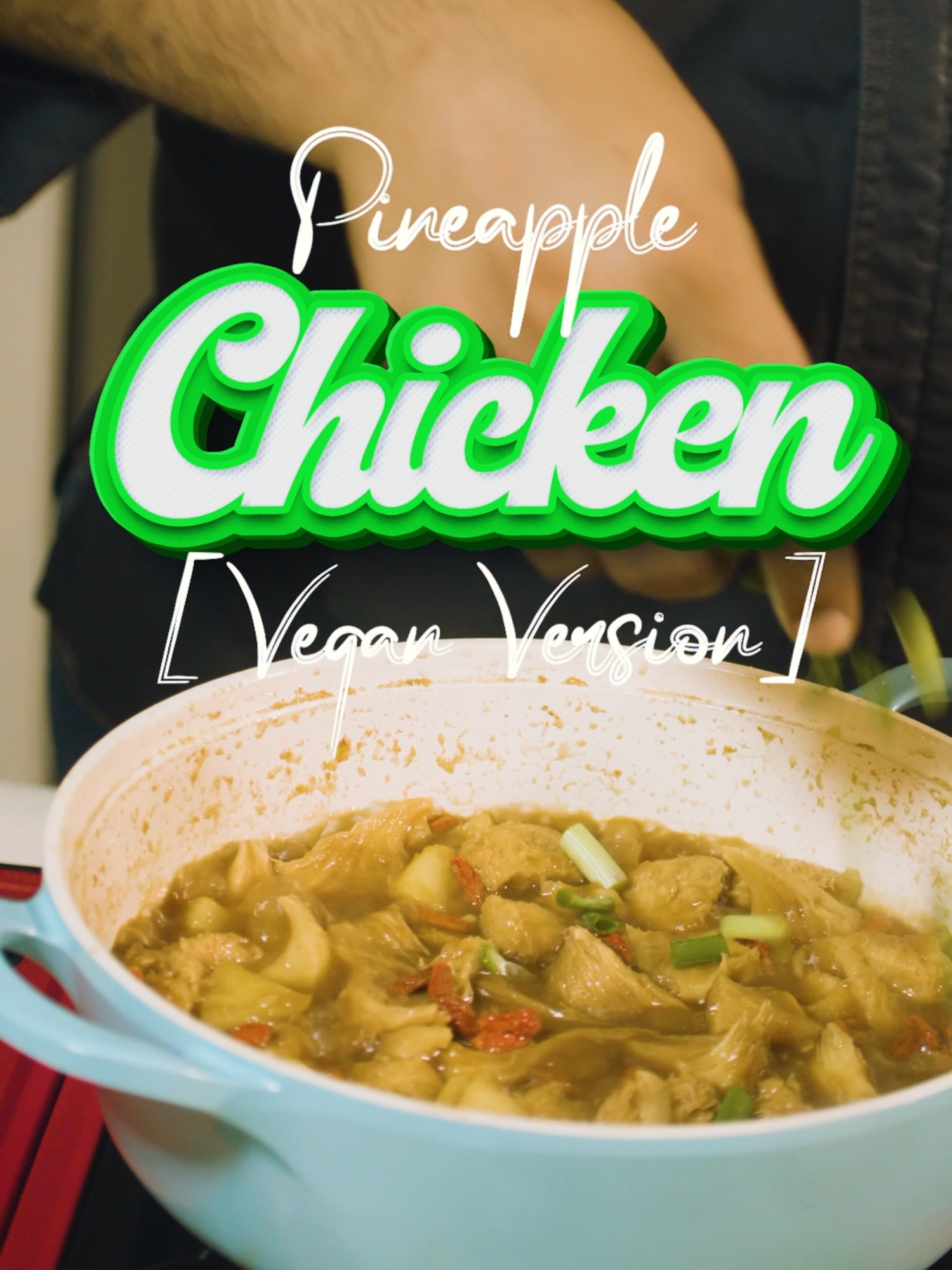 PINEAPPLE CHICKEN [Vegan Version] – CHEF DAVE #chefdaveveganjourney #veganstyle #pineapplechicken Masa penyediaan: 15 minit Masa memasak: 25 minit Hidangan: 2-4 pax Resipi Bahan tumis: Sedikit minyak 3 ulas bawang putih(ditumbuk) 200g cendawan kobis bunga(dicarik) 1 cawan nanas + 1 cawan air(dikisar) ½ sudu besar kicap pekat soya 2-3 sudu besar kicap masin soya 1 sudu besar sos tiram vegetarian Garam secukupnya Gula merah secukupnya Air secukupnya Sedikit hirisan daun bawang Sedikit goji beri Bahan lain: ½ cawan nanas(dipotong kecil) Cara memasak: 1.Kisar 1 cawan nanas dengan air hingga halus lalu ketepikan. 2.Panaskan minyak, masukkan bawang putih dan kacau sehingga naik bau. Masukkan cendawan bunga kobis lalu tumis seketika. 3.Masukkan nanas yang telah dikisar tadi dan nanas yang telah dipotong kecil. Kacau sebati. Kemudian, masukkan kicap masin soya, kicap pekat soya, sos tiram vegetarian, garam dan gula merah secukupnya. Kacau sebati, tutup dan biarkan ia reneh seketika. 4.Masukkan air jika perlu lalu masukkan hirisan daun bawang dan goji beri. Kacau seketika, adjust rasa dan sedia untuk dihidang. PINEAPPLE CHICKEN [Vegan Version] – CHEF DAVE Preparation Time: 15 minutes Cooking Time: 25 minutes Serving: 2-4 pax Recipe Saute ingredients : A little oil 3 cloves garlic (pounded) 200g Hericium mushrooms (torn into pieces) 1 cup pineapple + 1 cup water (blended) ½ tbsp dark soy sauce 2-3 tbsp light soy sauce 1 tbsp vegetarian oyster sauce Salt to taste Brown sugar to taste Water as needed A few slices spring onions A few goji berries Other Ingredients: ½ cup pineapple (cut into small pieces) Cooking method: 1.Blend 1 cup pineapple with water until smooth and set aside. 2.Heat oil in a pan/pot, add garlic paste, and stir until fragrant. Add hericium mushrooms and stir-fry briefly. 3.Add the blended pineapple mixture and the small pieces of pineapple to the pan/pot. Stir well. Then, add light soy sauce, dark soy sauce, vegetarian oyster sauce, salt, and brown sugar to taste. Stir to combine, cover, and let it simmer for a while. 4.Add water if needed, then add spring onion slices and goji berries. Stir briefly, adjust the seasoning, and the dish is ready to serve.